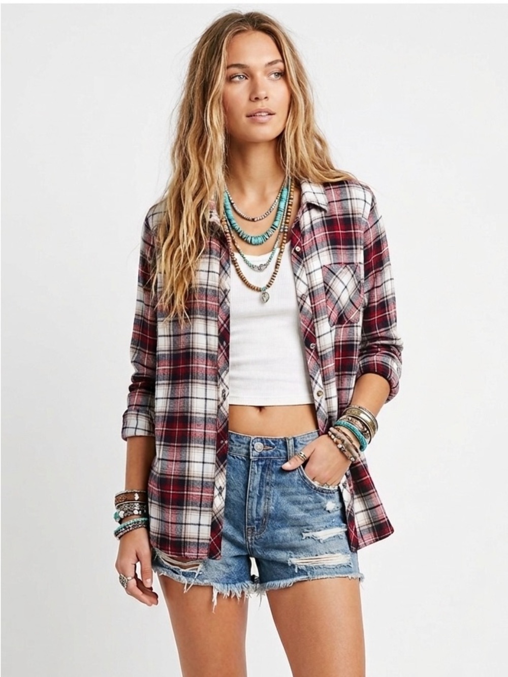 Thread & Supply Red, White & Blue Plaid Flannel Button Down Shirt